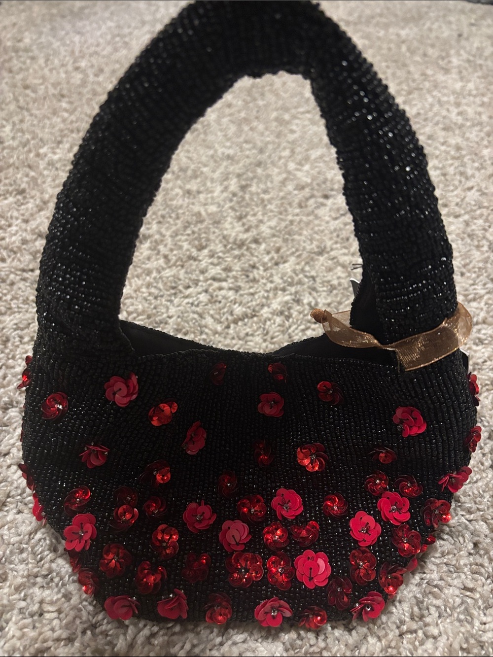NWT From India To You Black Beaded Mini Bag with Red Sequin Flowers
